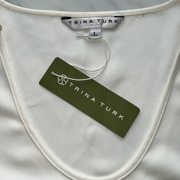 NWT Trina Turk Women’s Scoop Neck Rejoice Top Split Long Sleeves White Large - Picture 5 of 7
